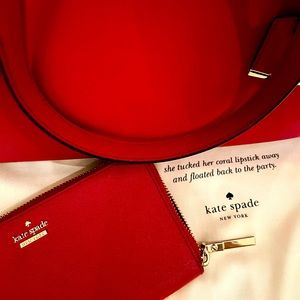 Kate Spade New York Saffiano RED large zip around wallet. Never used.